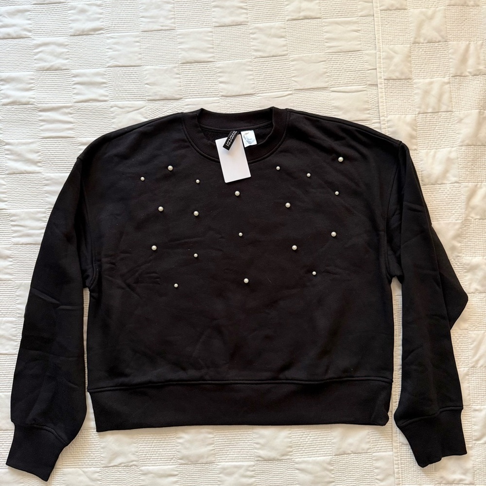 H&M Black Sweatshirt with Pearl Accents